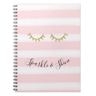 Girly Rosa Rand Guld Glitter Eyelash Gnistra Anteckningsbok