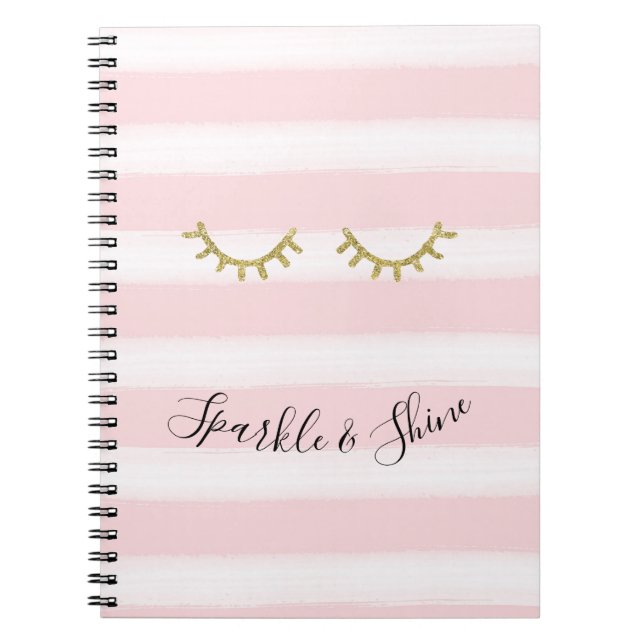 Girly Rosa Rand Guld Glitter Eyelash Gnistra Anteckningsbok (Framsidan)