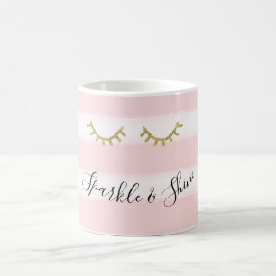 Girly Rosa Rand Guld Glitter Eyelash Gnistra Kaffemugg