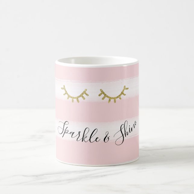 Girly Rosa Rand Guld Glitter Eyelash Gnistra Kaffemugg (Center)
