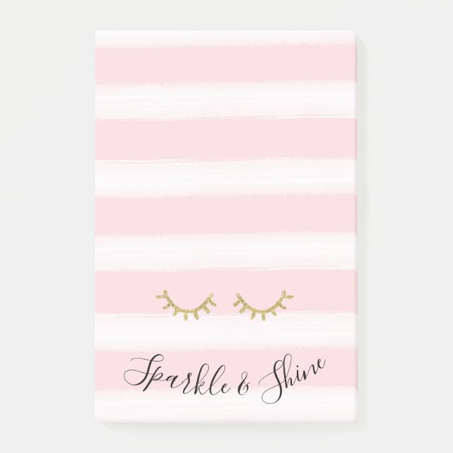 Girly Rosa Rand Guld Glitter Eyelash Gnistra Post-it Block (Framsida)
