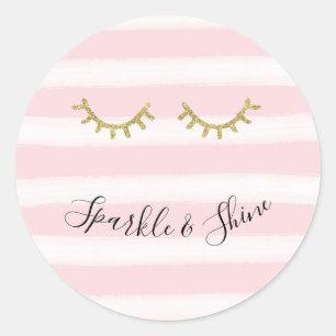 Girly Rosa Rand Guld Glitter Eyelash Gnistra Runt Klistermärke