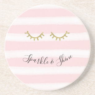 Girly Rosa Rand Guld Glitter Eyelash Gnistra Underlägg