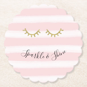 Girly Rosa Rand Guld Glitter Eyelash Gnistra Underlägg Papper