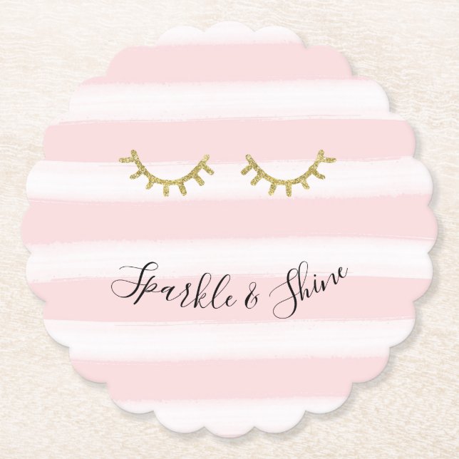 Girly Rosa Rand Guld Glitter Eyelash Gnistra Underlägg Papper (Framsida)