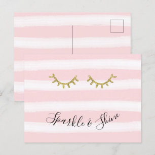 Girly Rosa Rand Guld Glitter Eyelash Vykort