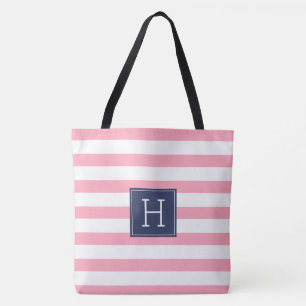 Girly Rosa Rand och Blue Monogram Tygkasse