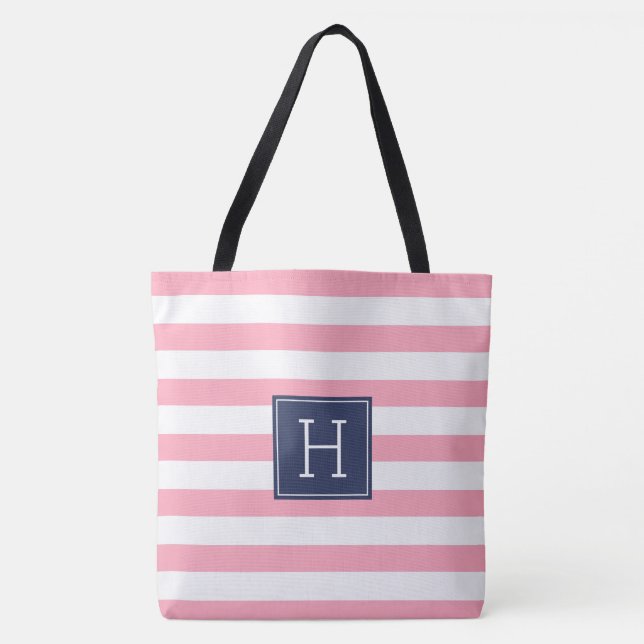 Girly Rosa Rand och Blue Monogram Tygkasse (Framsida)