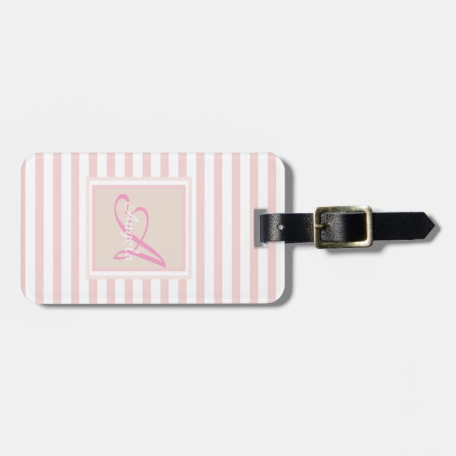 Girly Rosa Randig Monogram-Personlig Bagagebricka (Horisontell Framsida)
