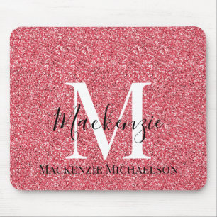 Girly Rosa Red Glitter Monogram Namn Musmatta