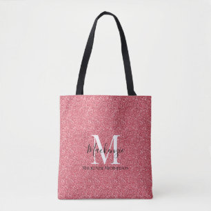 Girly Rosa Red Glitter Monogram Namn Tygkasse