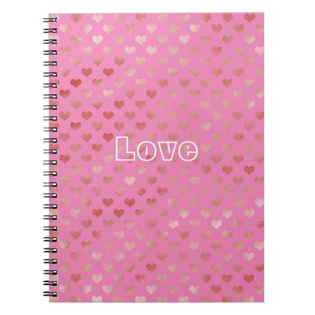 Girly Rosa Red Hearts Ombre Anteckningsbok (Framsidan)