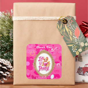 Girly Rosa Retro Doll Låt oss Gå Party födelsedage Fyrkantigt Klistermärke