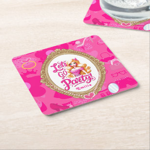 Girly Rosa Retro Doll Låt oss Gå Party födelsedage Underlägg Papper Kvadrat