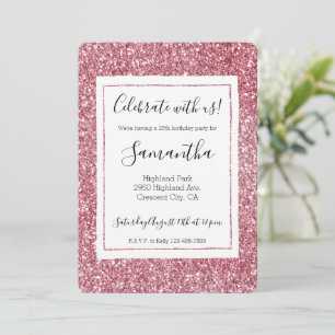 Girly Rosa ros Glitter Inbjudningar