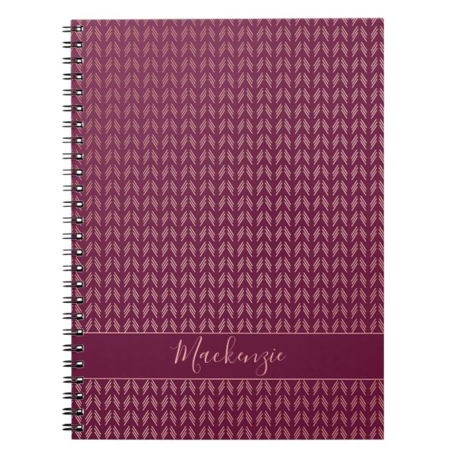Girly Rosa ros Gold Foil Tribal Burgundy Boho Anteckningsbok (Framsidan)