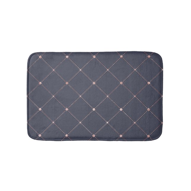Girly Rosa ros Guld Diamond Navy Blue Geometric Badrumsmatta (Framsidan)