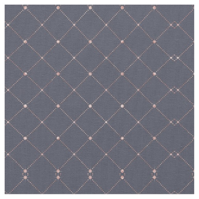 Girly Rosa ros Guld Diamond Navy Blue Geometric Tyg (Närbild)