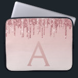 Girly Rosa ros Guld Glitter driver Monogram Laptop Fodral<br><div class="desc">Rosa - Ro Guld Faux-droppar (Drips) Glitter och Gnistra Elegant Monogram bärbar dator Fodral. Det här monogrammade fodral kan anpassas så att det omfattar ditt första och första namn.</div>