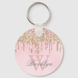 Girly  Rosa ros Guld Glitter driver Monogram Nyckelring