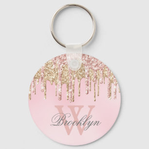 Girly  Rosa ros Guld Glitter driver Monogram Nyckelring