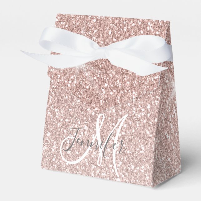 Girly Rosa ros Guld Glitter Namn Monogram Presentaskar (Framsidan Sidan)