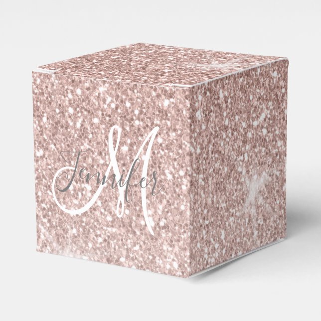 Girly Rosa ros Guld Glitter Sparkles Monogram Presentaskar (Framsidan Sidan)