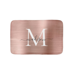 Girly Rosa ros Guld Monogram-skript, Brushed Metal Badrumsmatta