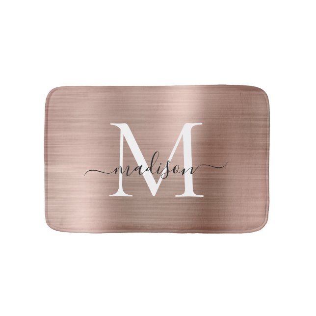 Girly Rosa ros Guld Monogram-skript, Brushed Metal Badrumsmatta (Framsidan)