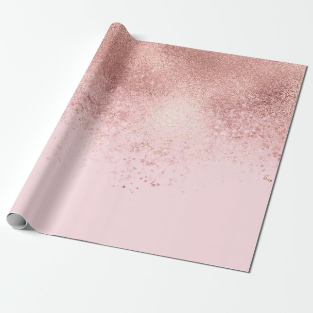Girly  Rosa ros Guld Sprayed Confetti Ombre Presentpapper (Utrullad)