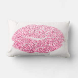 Girly Rosa ros Läppar Glitter White Makeup Kiss Lumbarkudde