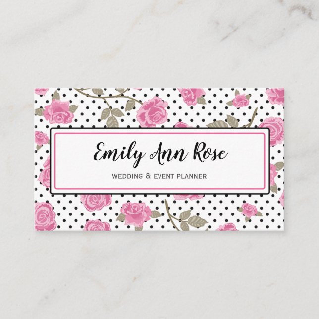 Girly Rosa ros Script Girly Blommigt Modern Visitkort (Framsida)