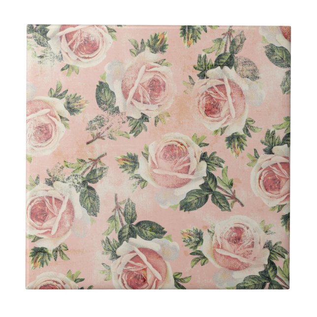 Girly Rosa ros Tile Kakelplatta (Framsidan)