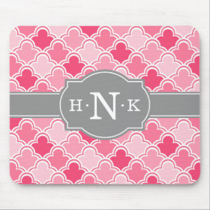 Girly Rosa Scallop Mönster Grått Monogram Musmatta