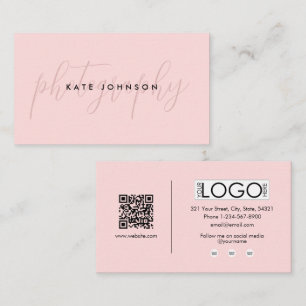Girly Rosa Script Calligraphy Namnteckning QR-kod Visitkort