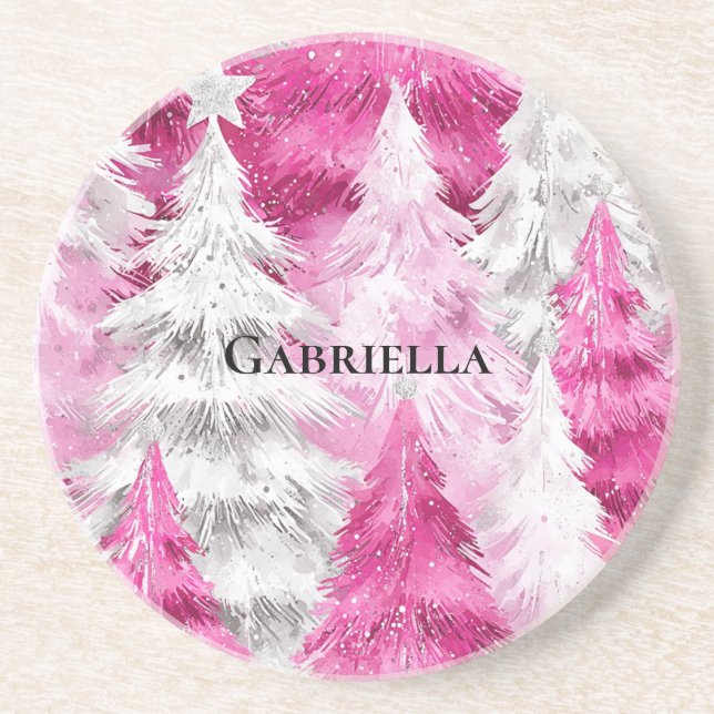 Girly Rosa Silver Glam Julgranar Rand Underlägg (Framsidan)