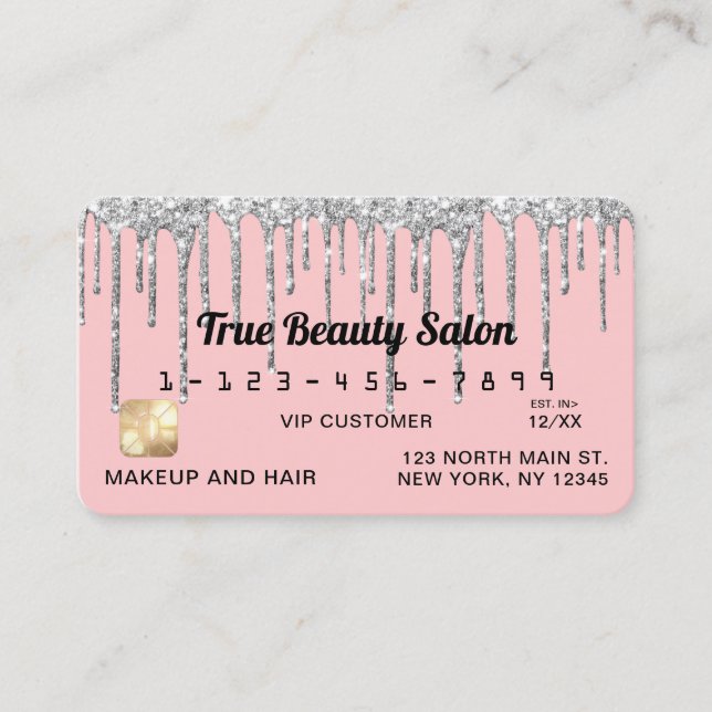 Girly  Rosa Silver Glitter Drives Kredit Visitkort (Framsida)