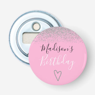 Girly Rosa Silver Glitter Sparkles Heart Birthday Flasköppnare