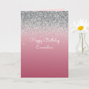 Girly Rosa Silver Gnistra Glitter         Kort