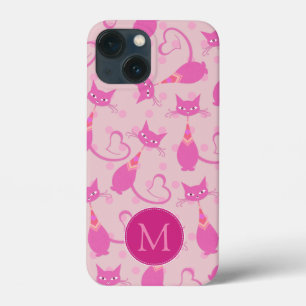 Girly Rosa Sleek Cat Mönster Monogram
