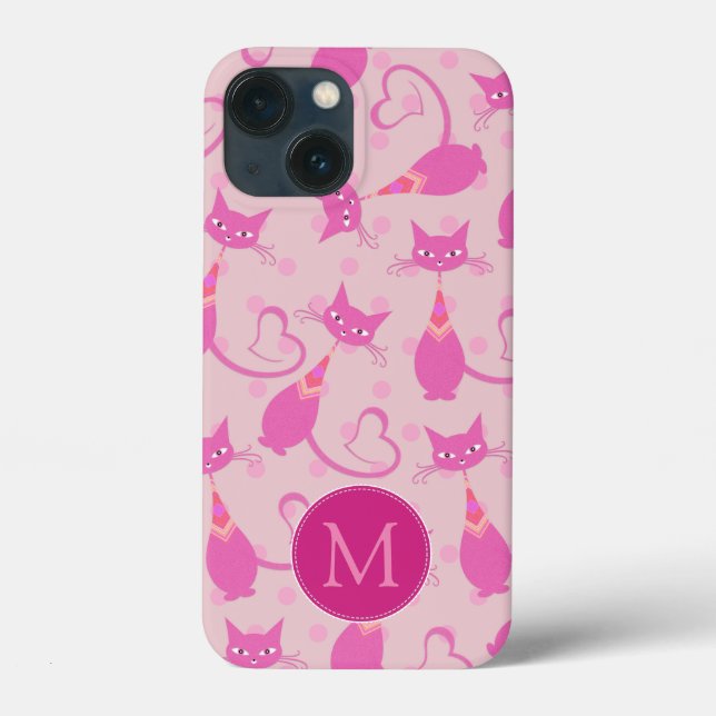 Girly Rosa Sleek Cat Mönster Monogram (Baksida)