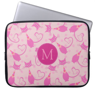 Girly Rosa Sleek Cat Mönster Monogram Laptop Fodral