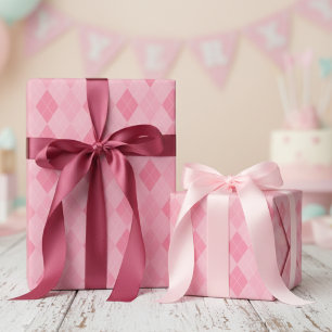 Girly Rosa Small Argyle Diamond Mönster Presentpapper