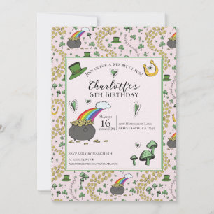 Girly Rosa St patricks day Barns födelsedag Inbjudningar