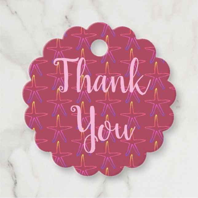 Girly Rosa Starfish Birthday Tack Gåvor Etiketter (Framsida)