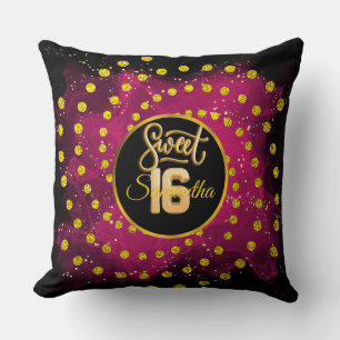 Girly Rosa Sweet 16 Birthday Ro Guld Glitter Kudde