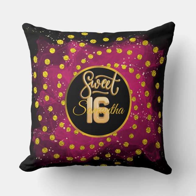 Girly Rosa Sweet 16 Birthday Ro Guld Glitter Kudde (Framsida)