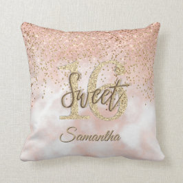 Girly Rosa Sweet 16 Birthday Ro Guld Glitter Kudde