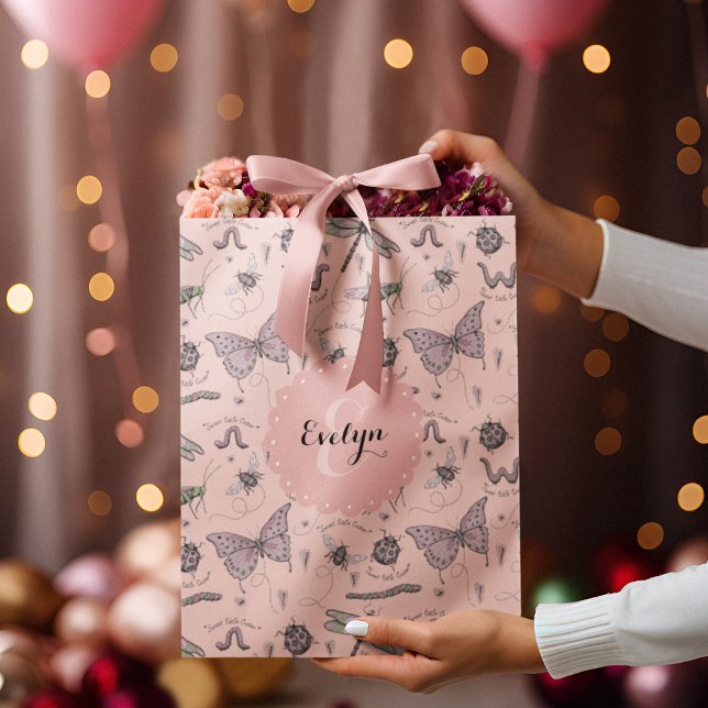 Girly  Rosa Sweet Little Critter Monogram (Custom Name & Monogram hand-drawn girly insects. Ideal for Baby Showers, Birthdays, New Baby, Favors)