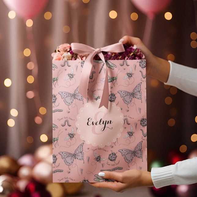 Girly  Rosa Sweet Little Critter Monogram (Custom Name & Monogram hand-drawn girly insects. Ideal for Baby Showers, Birthdays, New Baby, Favors)